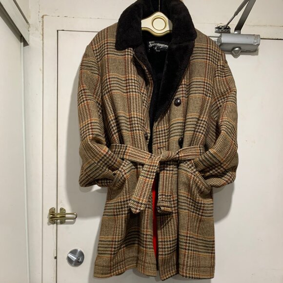 THE DOWNTOWNER VINTAGE FAUX FUR WOOL BLEND PLAID COATS SIZE 42/L - Picture 1 of 13
